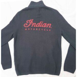 Lucky Brand Indian Motorcycle Men's Zip Sweater Cardigan Black Red Chainstitch L